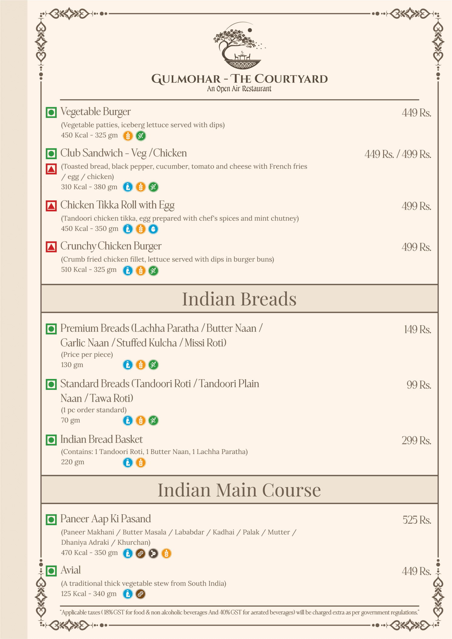 Gulmohar – The Courtyard Menu Page 10