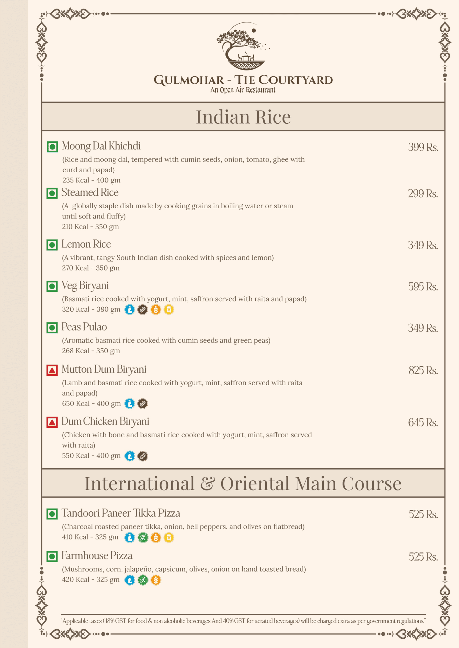 Gulmohar – The Courtyard Menu Page 12