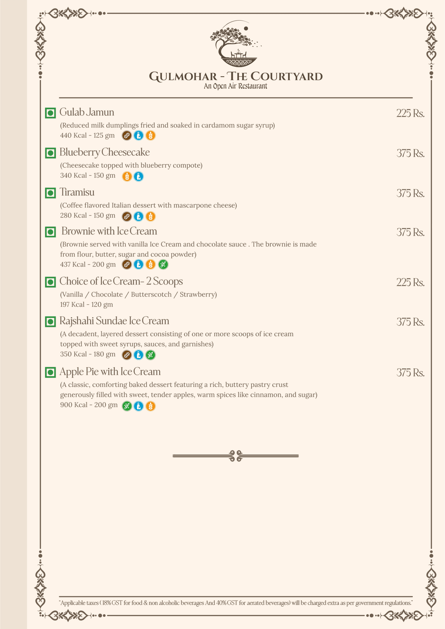 Gulmohar – The Courtyard Menu Page 15