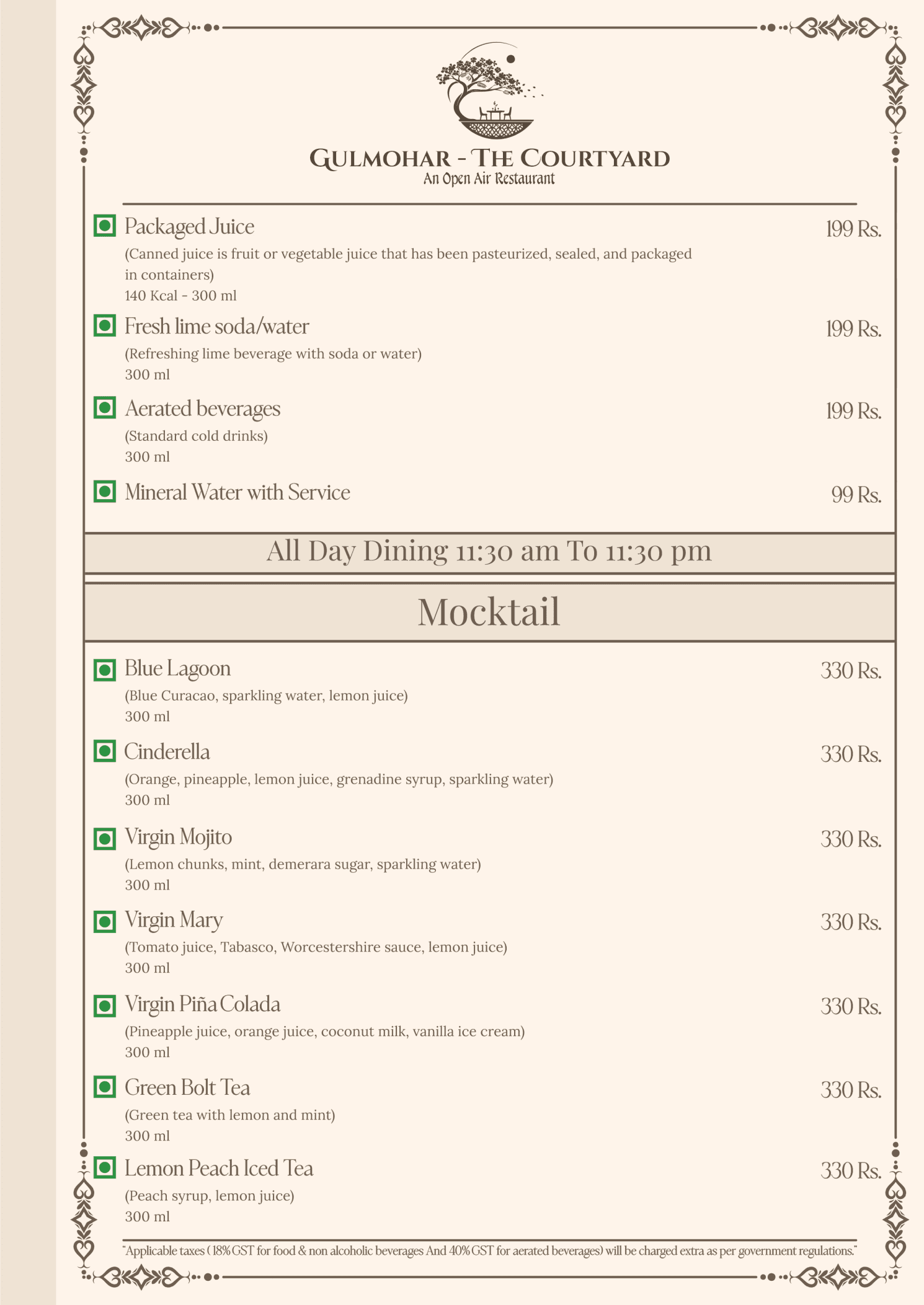 Gulmohar – The Courtyard Menu Page 5