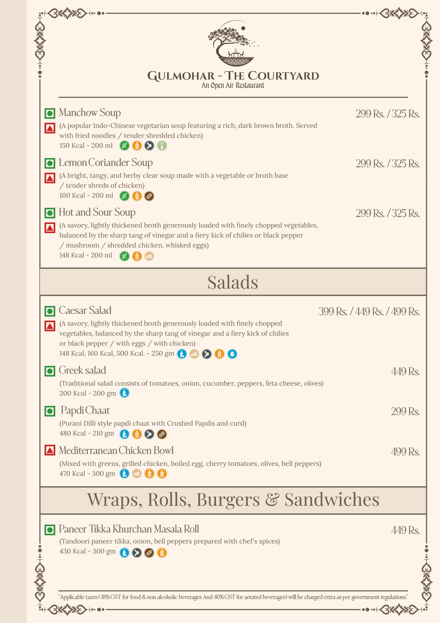Gulmohar – The Courtyard Menu Page 9