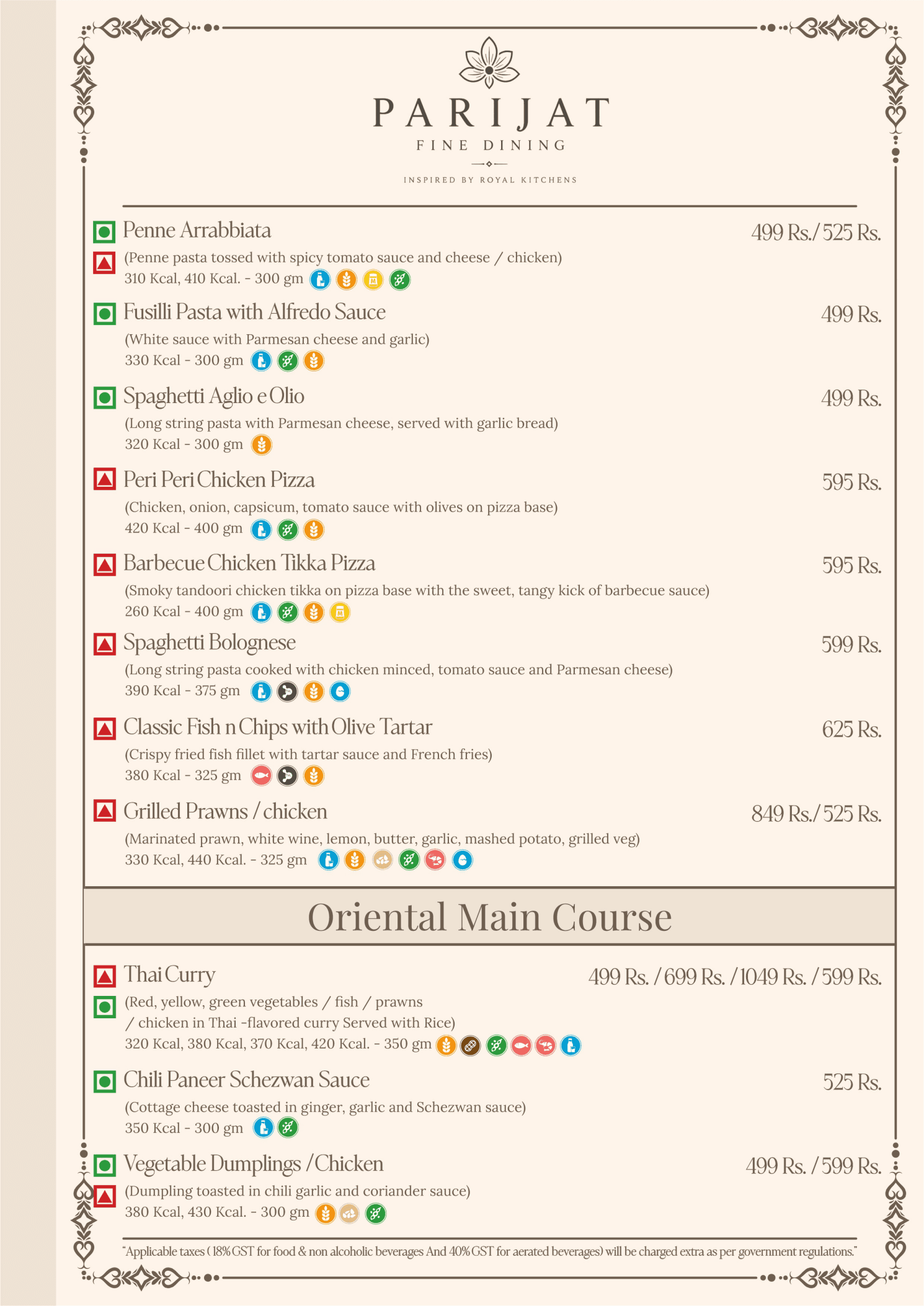 Parijat Fine Dining Menu Page 13