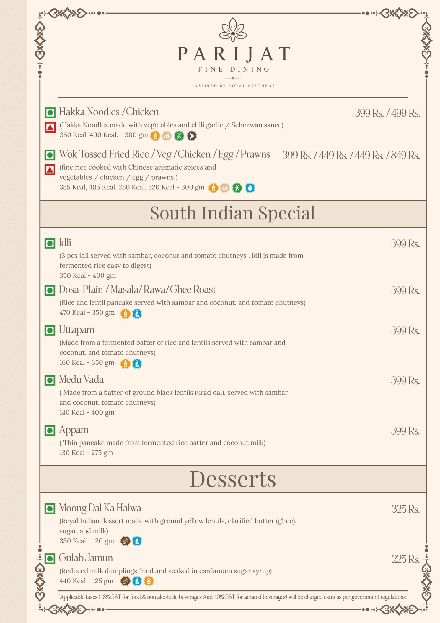 Parijat Fine Dining Menu Page 14