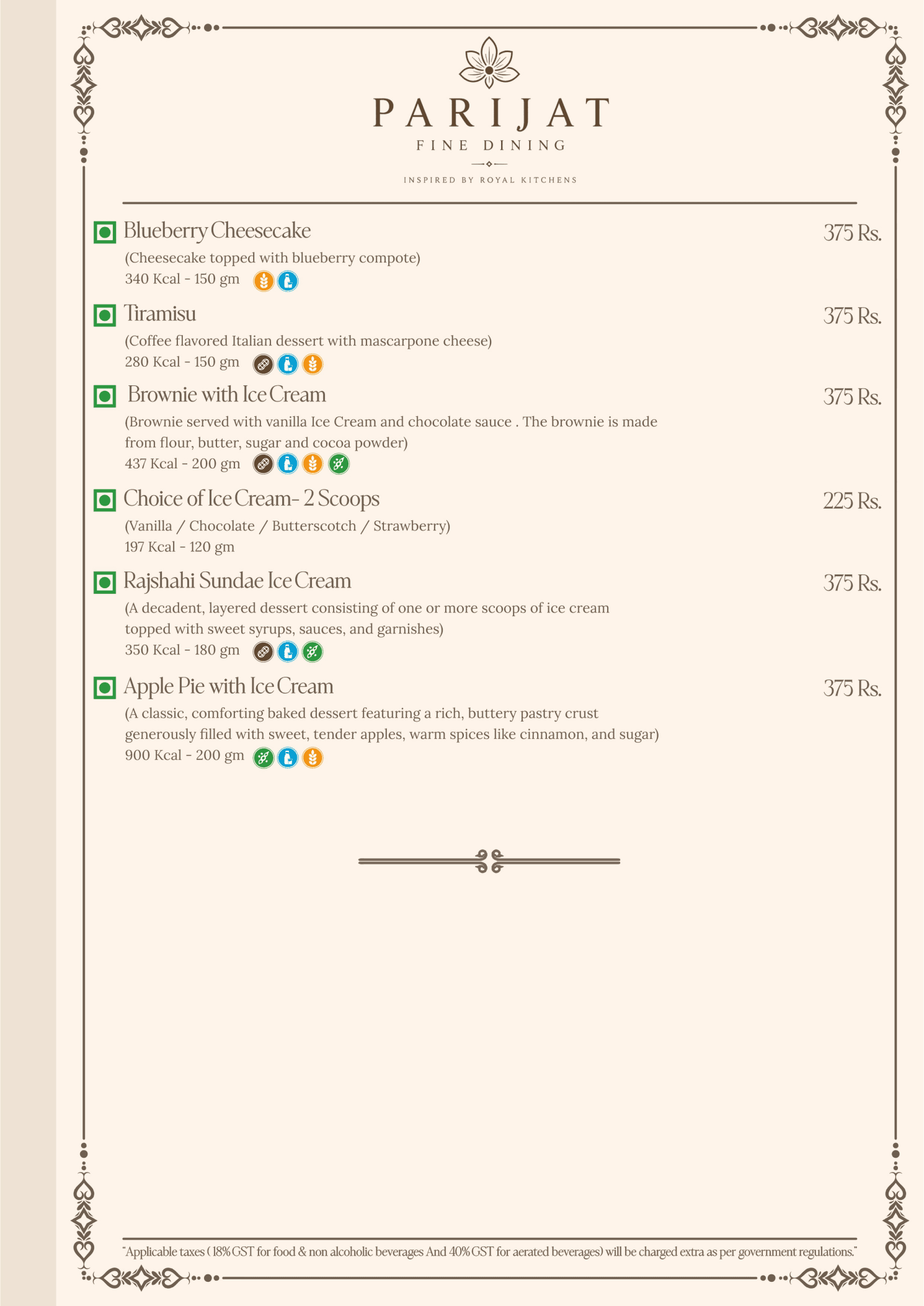 Parijat Fine Dining Menu Page 15
