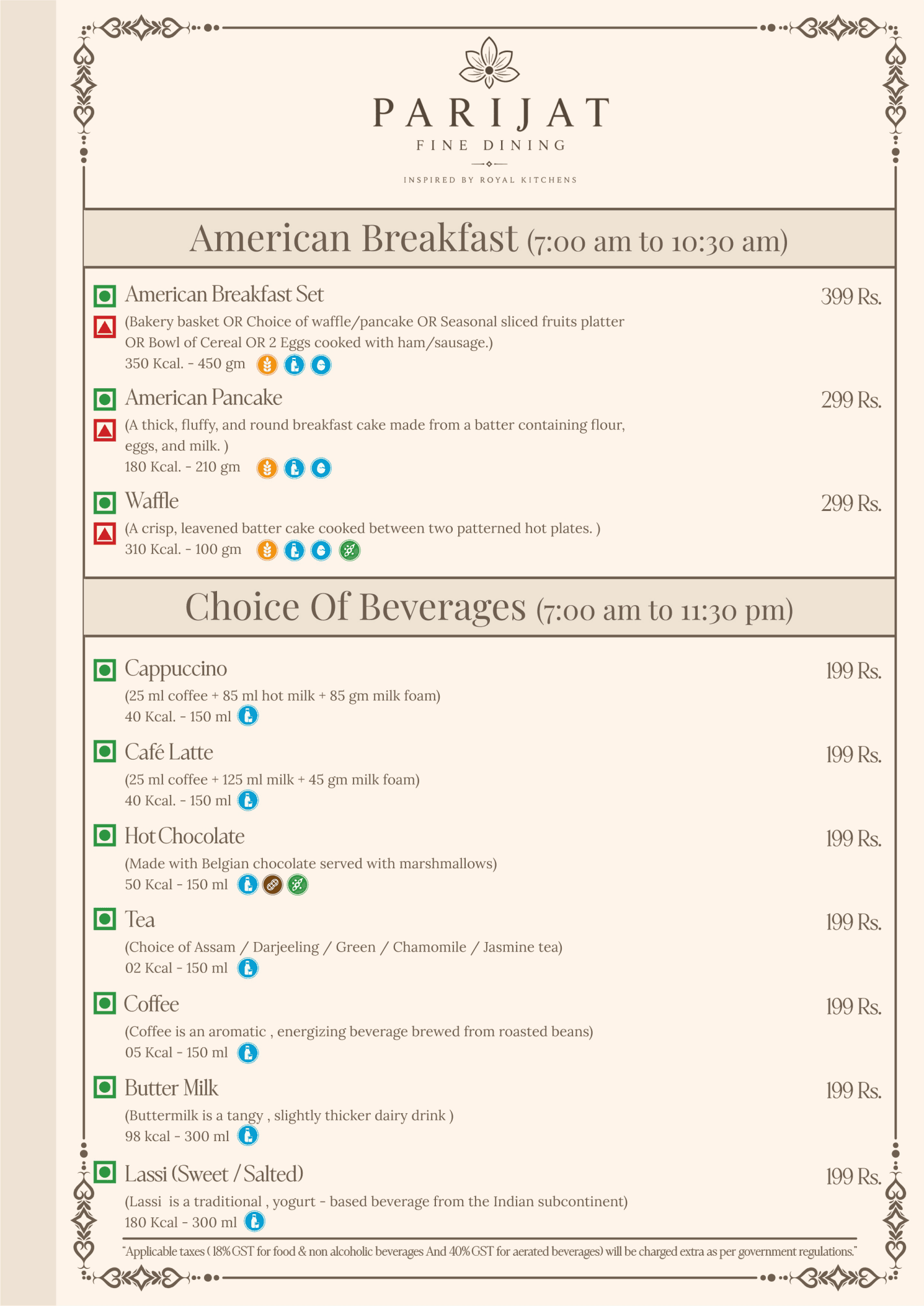Parijat Fine Dining Menu Page 4