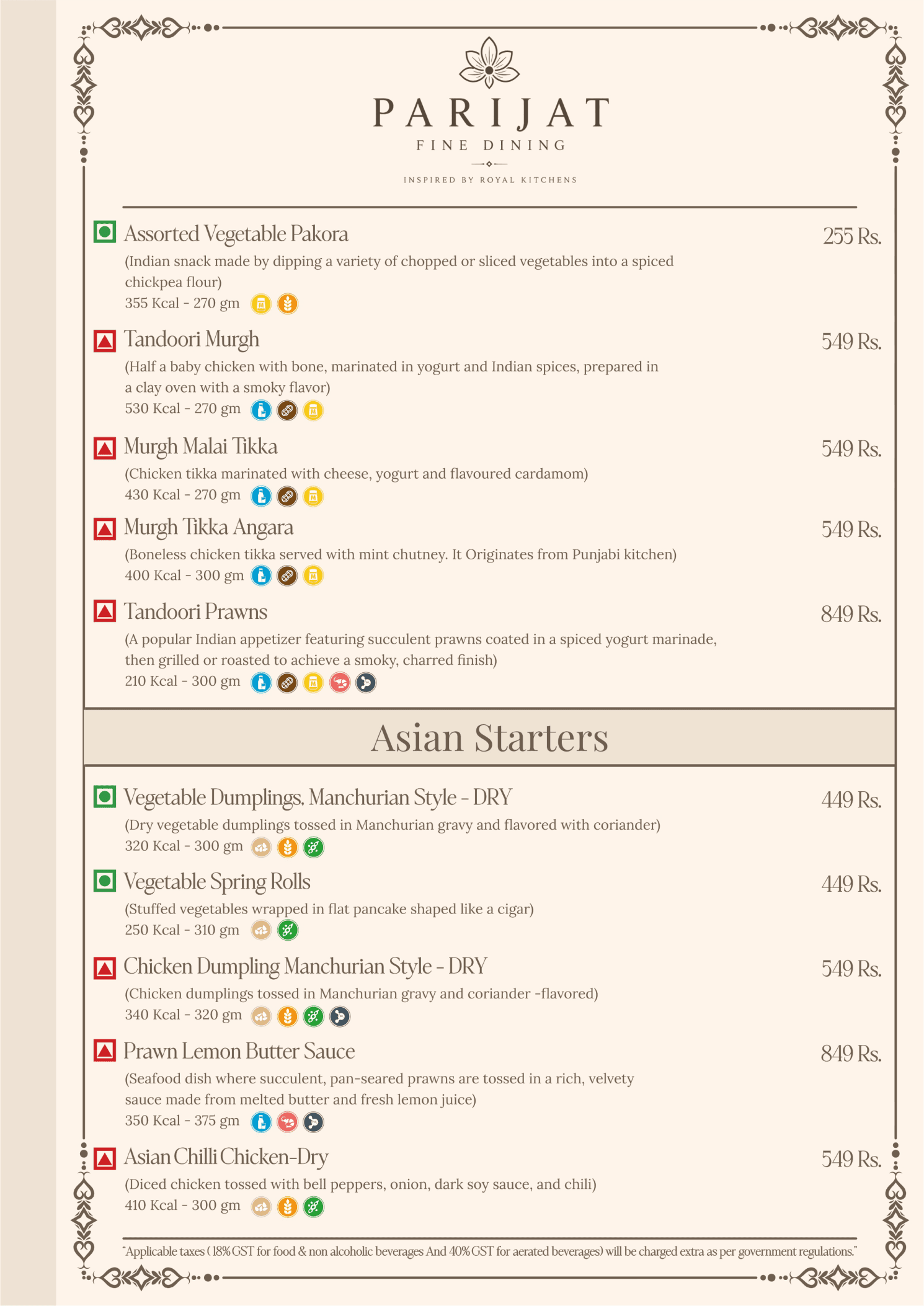 Parijat Fine Dining Menu Page 7