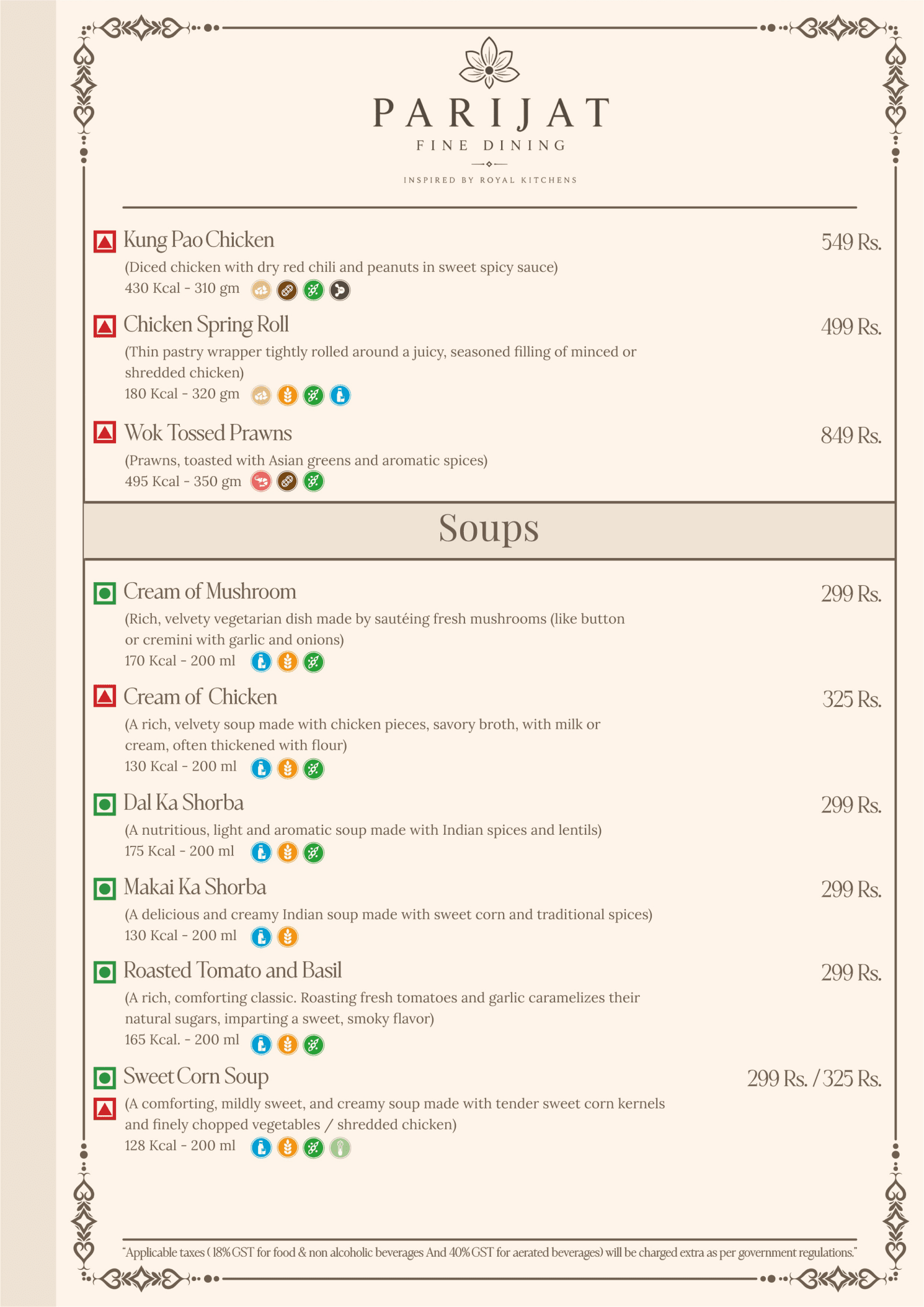 Parijat Fine Dining Menu Page 8