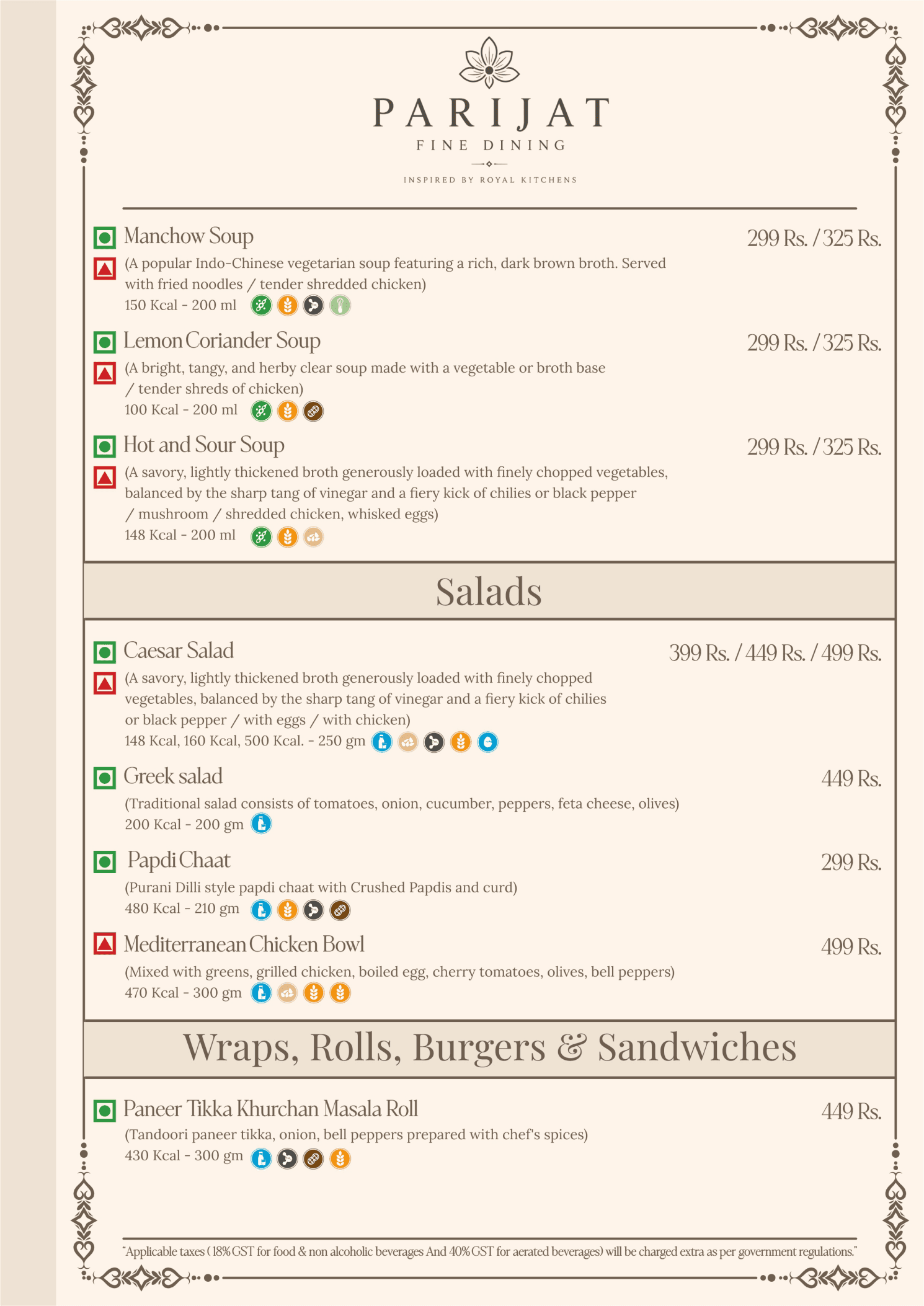 Parijat Fine Dining Menu Page 9